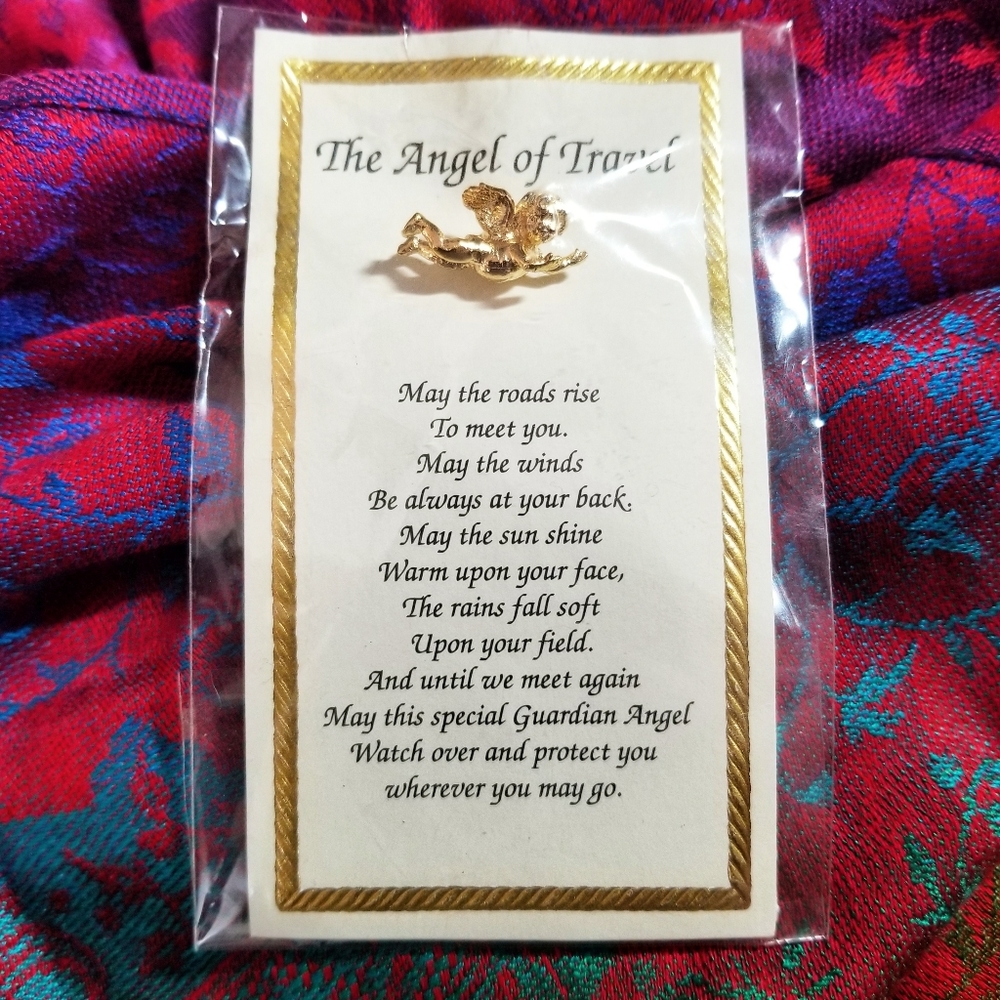NWT Angel of travel lapel pin gold tone brooch
